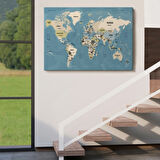 Ülke Başkentli Okyanuslu İngilizce Dünya Haritası Dekoratif Kanvas Tablo, Duvar Dekoru 2743
