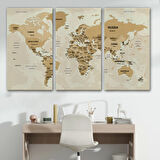 Ülke Başkentli Okyanuslu İngilizce Dünya Haritası Dekoratif Kanvas Tablo, Duvar Dekoru 2765