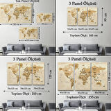 Ülke Başkentli Okyanuslu İngilizce Dünya Haritası Dekoratif Kanvas Tablo, Duvar Dekoru 2765