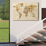 Ülke Başkentli Okyanuslu İngilizce Dünya Haritası Dekoratif Kanvas Tablo, Duvar Dekoru 2765