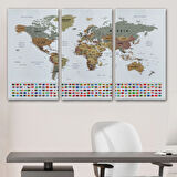 Detaylı Ülke Bayraklı Öğretici İngilizce Dünya Haritası Dekoratif Kanvas Tablo, Duvar Dekoru 2808