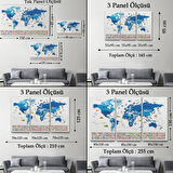 Detaylı Ülke Bayraklı Öğretici İngilizce Dünya Haritası Dekoratif Kanvas Tablo, Duvar Dekoru 2829