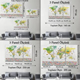 Detaylı Sembollü Bayraklı  İngilizce Dünya Haritası Dekoratif Kanvas Tablo, Duvar Dekoru 2835