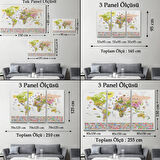 Detaylı Sembollü Bayraklı  İngilizce Dünya Haritası Dekoratif Kanvas Tablo, Duvar Dekoru 2849