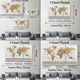 Detaylı Sembollü Bayraklı  Türkçe Dünya Haritası Dekoratif Kanvas Tablo, Duvar Dekoru 2874