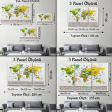 Detaylı Sembollü Bayraklı  Türkçe Dünya Haritası Dekoratif Kanvas Tablo, Duvar Dekoru 2876