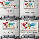 Detaylı Sembollü Bayraklı  İngilizce Dünya Haritası Dekoratif Kanvas Tablo, Duvar Dekoru 2877