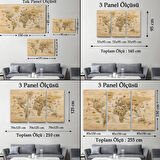 Ahşap Görünüm Sembollü  Türkçe Dünya Haritası Dekoratif Kanvas Tablo, Duvar Dekoru 2945