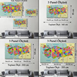 Komşulu İl ve İlçe Detaylı Türkiye Haritası, Harita Dekoratif Kanvas Tablo, Duvar Dekoru 2996