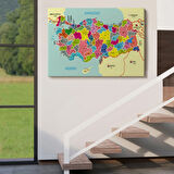 Komşulu İl ve İlçe Detaylı Türkiye Haritası, Harita Dekoratif Kanvas Tablo, Duvar Dekoru 2996
