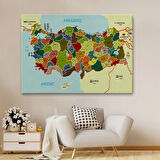 Komşulu İl ve İlçe Detaylı Türkiye Haritası, Harita Dekoratif Kanvas Tablo, Duvar Dekoru 3000