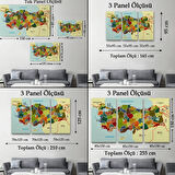 Komşulu İl ve İlçe Detaylı Türkiye Haritası, Harita Dekoratif Kanvas Tablo, Duvar Dekoru 3000