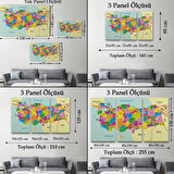 Komşulu İl ve İlçe Detaylı Türkiye Haritası, Harita Dekoratif Kanvas Tablo, Duvar Dekoru 3001