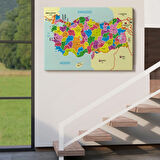 Komşulu İl ve İlçe Detaylı Türkiye Haritası, Harita Dekoratif Kanvas Tablo, Duvar Dekoru 3001