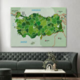 Komşulu İl ve İlçe Detaylı Türkiye Haritası, Harita Dekoratif Kanvas Tablo, Duvar Dekoru 3007