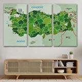 Komşulu İl ve İlçe Detaylı Türkiye Haritası, Harita Dekoratif Kanvas Tablo, Duvar Dekoru 3007