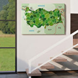 Komşulu İl ve İlçe Detaylı Türkiye Haritası, Harita Dekoratif Kanvas Tablo, Duvar Dekoru 3007