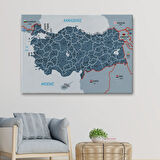 Komşulu İl ve İlçe Detaylı Türkiye Haritası, Harita Dekoratif Kanvas Tablo, Duvar Dekoru 3009
