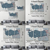 Komşulu İl ve İlçe Detaylı Türkiye Haritası, Harita Dekoratif Kanvas Tablo, Duvar Dekoru 3009