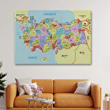 Komşulu İl ve İlçe Detaylı Türkiye Haritası, Harita Dekoratif Kanvas Tablo, Duvar Dekoru 3011
