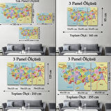 Komşulu İl ve İlçe Detaylı Türkiye Haritası, Harita Dekoratif Kanvas Tablo, Duvar Dekoru 3011