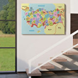 Komşulu İl ve İlçe Detaylı Türkiye Haritası, Harita Dekoratif Kanvas Tablo, Duvar Dekoru 3011