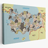 Komşulu İl ve İlçe Detaylı Türkiye Haritası, Harita Dekoratif Kanvas Tablo, Duvar Dekoru 3013