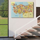 Komşulu İl ve İlçe Detaylı Türkiye Haritası, Harita Dekoratif Kanvas Tablo, Duvar Dekoru 3014