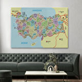 Komşulu İl ve İlçe Detaylı Türkiye Haritası, Harita Dekoratif Kanvas Tablo, Duvar Dekoru 3016