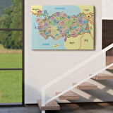 Komşulu İl ve İlçe Detaylı Türkiye Haritası, Harita Dekoratif Kanvas Tablo, Duvar Dekoru 3016