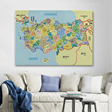 Komşulu İl ve İlçe Detaylı Türkiye Haritası, Harita Dekoratif Kanvas Tablo, Duvar Dekoru 3018