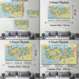 Komşulu İl ve İlçe Detaylı Türkiye Haritası, Harita Dekoratif Kanvas Tablo, Duvar Dekoru 3018