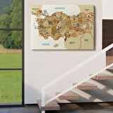 Komşu Ülkeler İl ve İlçe Detaylı Türkiye Haritası Dekoratif Kanvas Tablo, Duvar Dekoru 3020