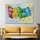 Komşulu İl ve İlçe Detaylı Türkiye Haritası, Harita Dekoratif Kanvas Tablo, Duvar Dekoru 3021