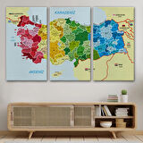 Komşulu İl ve İlçe Detaylı Türkiye Haritası, Harita Dekoratif Kanvas Tablo, Duvar Dekoru 3021