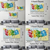 Komşulu İl ve İlçe Detaylı Türkiye Haritası, Harita Dekoratif Kanvas Tablo, Duvar Dekoru 3021