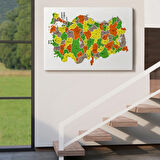 Eğitici İl ve İlçe Detaylı Türkiye Haritası, Harita Dekoratif Kanvas Tablo, Duvar Dekoru 3027