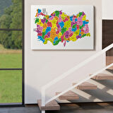 Eğitici İl ve İlçe Detaylı Türkiye Haritası, Harita Dekoratif Kanvas Tablo, Duvar Dekoru 3029