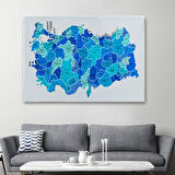 Eğitici İl ve İlçe Detaylı Türkiye Haritası, Harita Dekoratif Kanvas Tablo, Duvar Dekoru 3030