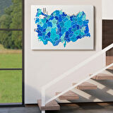 Eğitici İl ve İlçe Detaylı Türkiye Haritası, Harita Dekoratif Kanvas Tablo, Duvar Dekoru 3030