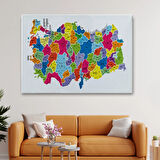Eğitici İl ve İlçe Detaylı Türkiye Haritası, Harita Dekoratif Kanvas Tablo, Duvar Dekoru 3033