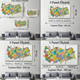 Eğitici İl ve İlçe Detaylı Türkiye Haritası, Harita Dekoratif Kanvas Tablo, Duvar Dekoru 3034