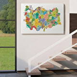 Eğitici İl ve İlçe Detaylı Türkiye Haritası, Harita Dekoratif Kanvas Tablo, Duvar Dekoru 3034