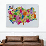 Eğitici İl ve İlçe Detaylı Türkiye Haritası, Harita Dekoratif Kanvas Tablo, Duvar Dekoru 3036