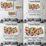 Eğitici İl ve İlçe Detaylı Türkiye Haritası, Harita Dekoratif Kanvas Tablo, Duvar Dekoru 3036