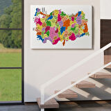 Eğitici İl ve İlçe Detaylı Türkiye Haritası, Harita Dekoratif Kanvas Tablo, Duvar Dekoru 3036