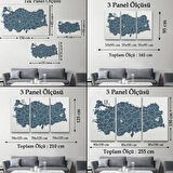 İl ve İlçe Detaylı Eğitici Öğretici Türkiye Haritası Dekoratif Kanvas Tablo, Duvar Dekoru 3037