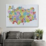 Eğitici İl ve İlçe Detaylı Türkiye Haritası, Harita Dekoratif Kanvas Tablo, Duvar Dekoru 3039