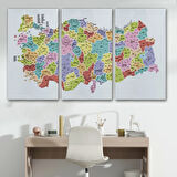 Eğitici İl ve İlçe Detaylı Türkiye Haritası, Harita Dekoratif Kanvas Tablo, Duvar Dekoru 3039