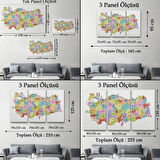 Eğitici İl ve İlçe Detaylı Türkiye Haritası, Harita Dekoratif Kanvas Tablo, Duvar Dekoru 3039